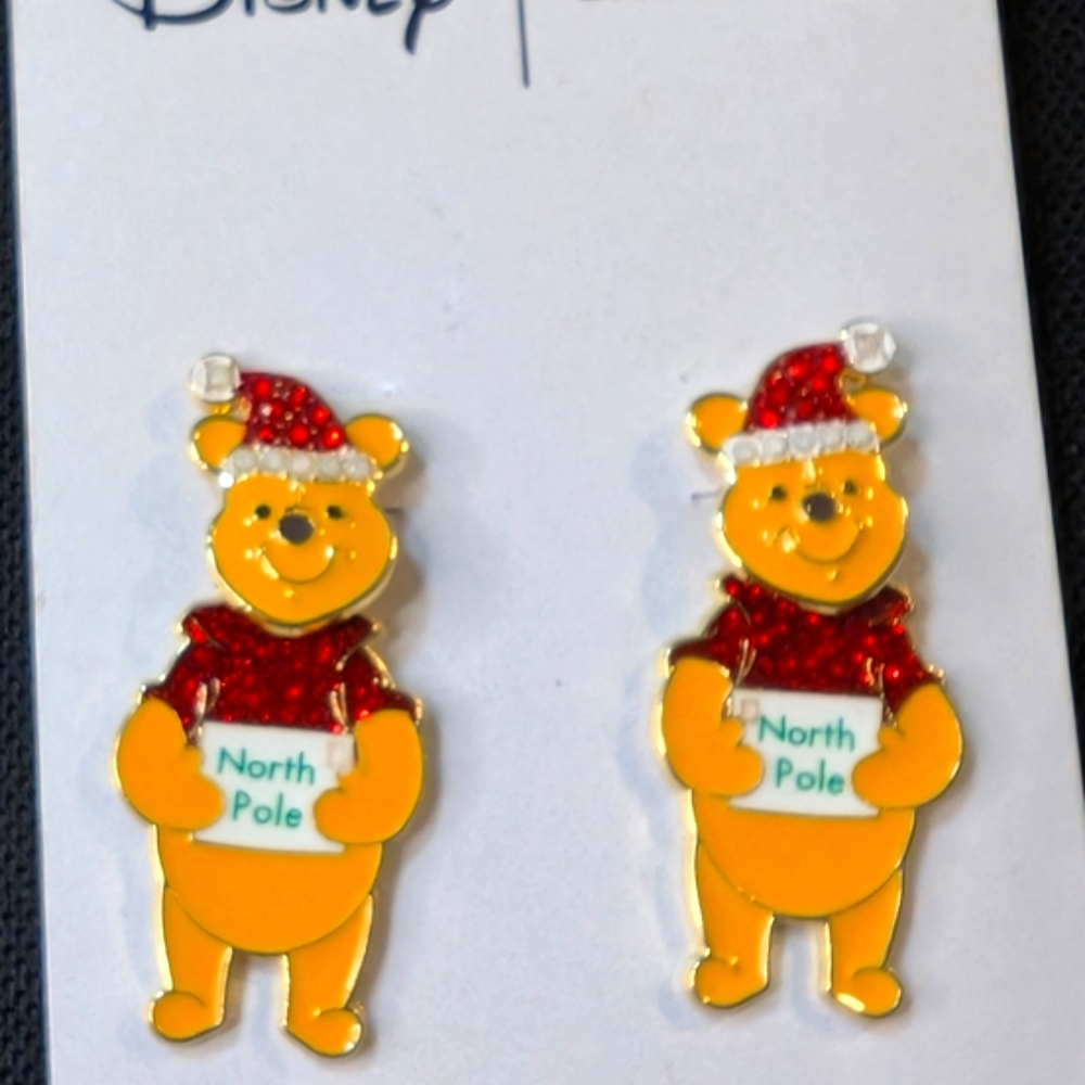 NEW. ..Baublebar X Disney Winnie The Pooh Santa Hat Holiday Dangle Earrings